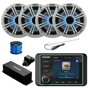 46kmc5-9gb-4km614l-4wg-51mslc Kicker Kmc5 Marine Bt Wb Radio 4x 6.5 Inch 195w Led Speakers White Grille Extras