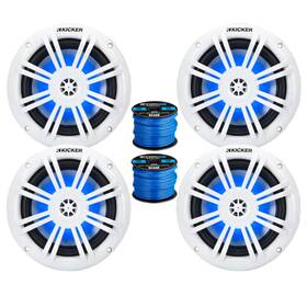 Kicker 632016069483 4x Km604wl 6.5 Inch 150w Marine Blue Flashing Led Speakers 2x 50 Ft Wire