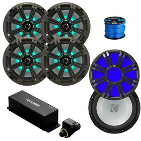 Kicker 840440928584 4x 8 Inch 300w Marine Led Speaker Grey Grille Sub Remote Wire