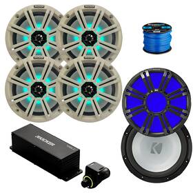 Kicker 840440928638 4x 8 Inch 300w Marine Led Speakers White Grille Sub Remote Wire Kicker 840440928638 4x 8 Inch 300w Marine Led Speakers White Grille Sub Remote Wire