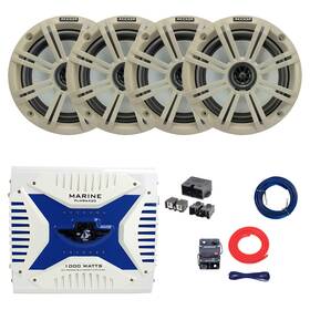 441bk614-1-oem-plmra420 Kicker-pyle 4x 6.5 Inch 195w Marine Speakers White Grilles Amplifier With Kit Power Block