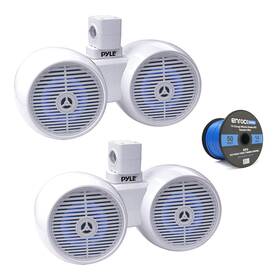 2plmrwk81wt-em14 Pyle 2x 8 Inch 300w Full Range Marine Led Dual Wakeboard Tower White Speakers With Wire