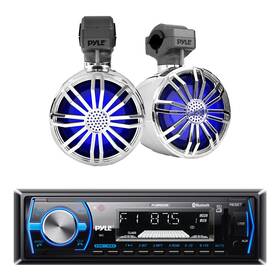 Plmrb29b-bt33cr Pyle Marine Stereo Receiver 2x 3.5 Inch 40w Bluetooth Led Off-road Chrome Speakers