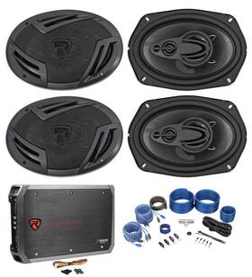 Rv69.4a Rockville Rxa-f1 Rwk42 4 6x9 Inch 2000w 4-way Car Speakers 4-channel Amplifier Amp Kit