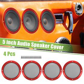 X Autohaux 716058391884 4pcs 5 Inch Car Speaker Grill Cover Mesh Round Audio Subwoofer Guard With Screws Red