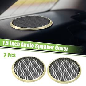 X Autohaux 716058395523 2pcs 1.5 Inch Car Speaker Grill Cover Mesh Round Audio Subwoofer Guard Gold Tone