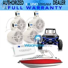 Pkg Soundstream SM4.1000D Marine 4-CH Amplifier + MWT-80W 8" Tower Speakers. Fixed Price $439.99.