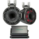 Kicker 44KMTC11 Charcoal 11" Speaker Boat Tower Horn Pair & 45KMA1502 Marine Amp. Fixed Price $1219.99.