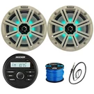 Kicker KMC2 Marine Am/fm Receiver, 2X 8" 300W Led White Speakers, Wire, Antenna. Fixed Price $409.95.