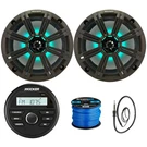 Kicker KMC2 Marine Receiver, 2X 8" 300W Led Charcoal Speakers, Wire, Antenna. Fixed Price $409.95.