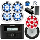 Kicker KMC2 Marine Bt Radio, 4X 6.5" Led White Speaker,amp W/kit, Sub, Extras. Fixed Price $1484.89.
